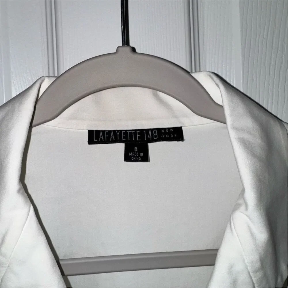 Vintage Lafayette 148 New York Tuxedo Pleated White Button-Up Blouse Size 8 - Picture 6 of 10